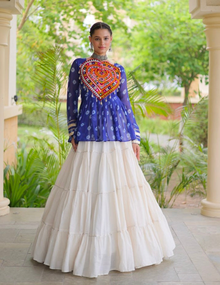 Blue Pure Georgette Bandhani Print Kutchi Navratri Lehenga Choli