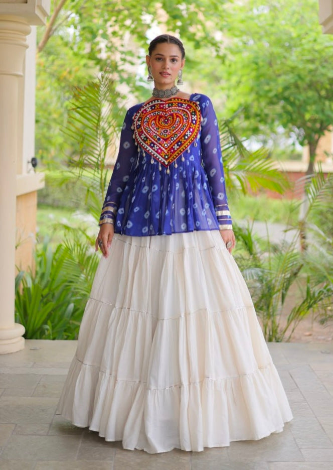 Blue Pure Georgette Bandhani Print Kutchi Navratri Lehenga Choli