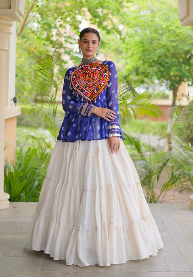 Blue Pure Georgette Bandhani Print Kutchi Navratri Lehenga Choli