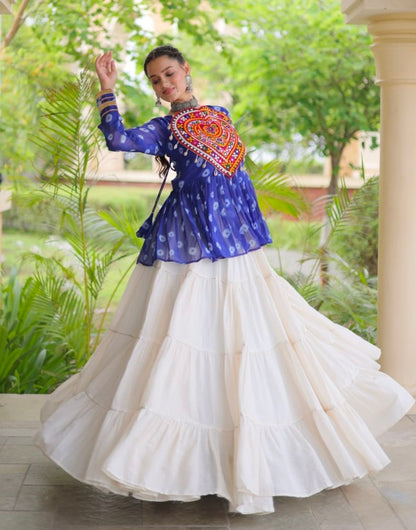 Blue Pure Georgette Bandhani Print Kutchi Navratri Lehenga Choli