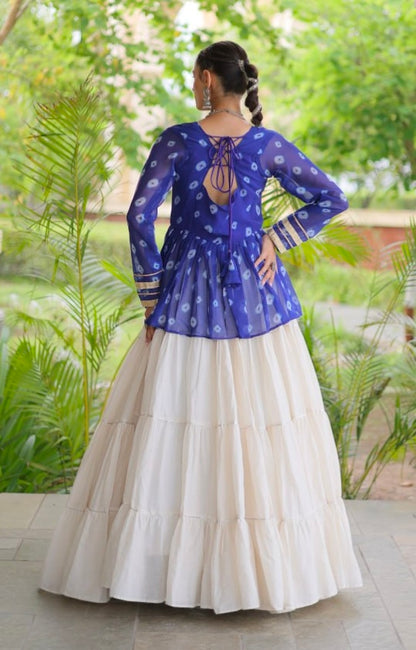 Blue Pure Georgette Bandhani Print Kutchi Navratri Lehenga Choli