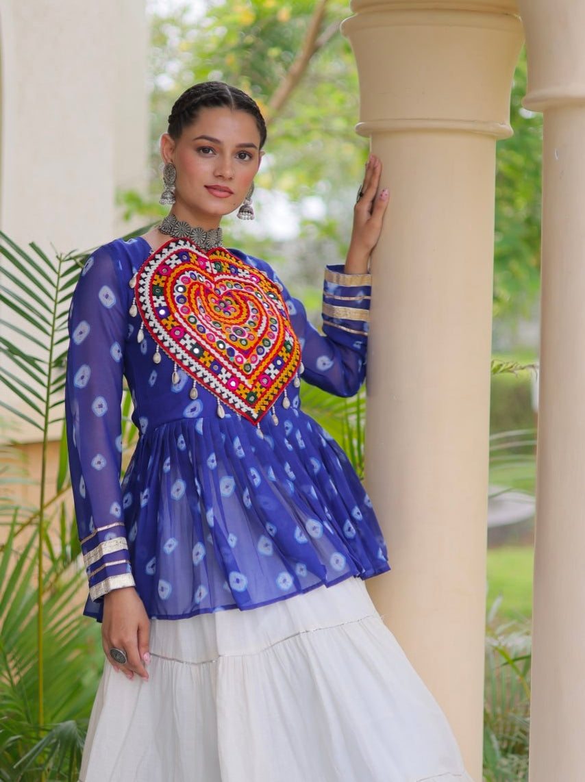 Blue Pure Georgette Bandhani Print Kutchi Navratri Lehenga Choli