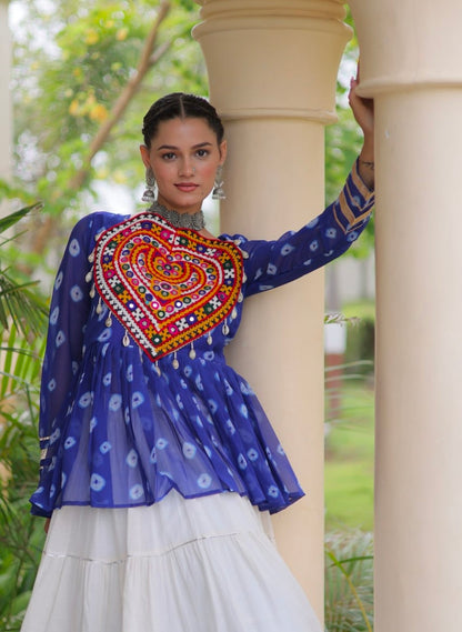 Blue Pure Georgette Bandhani Print Kutchi Navratri Lehenga Choli