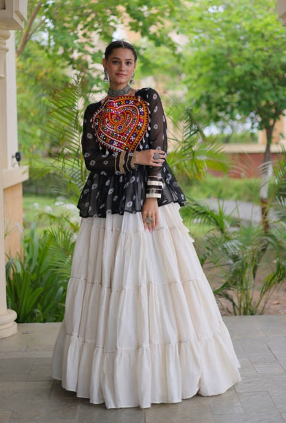 Black Pure Georgette Bandhani Print Kutchi Navratri Lehenga Choli