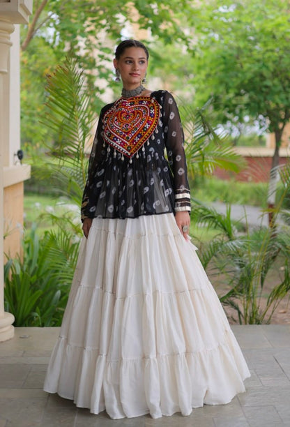 Black Pure Georgette Bandhani Print Kutchi Navratri Lehenga Choli