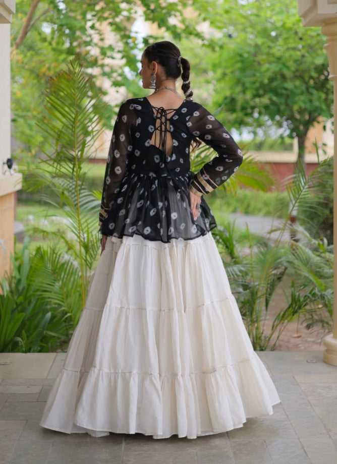 Black Pure Georgette Bandhani Print Kutchi Navratri Lehenga Choli