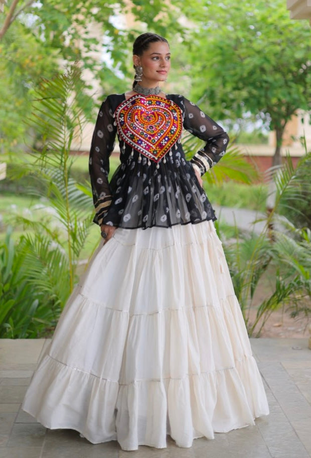 Black Pure Georgette Bandhani Print Kutchi Navratri Lehenga Choli