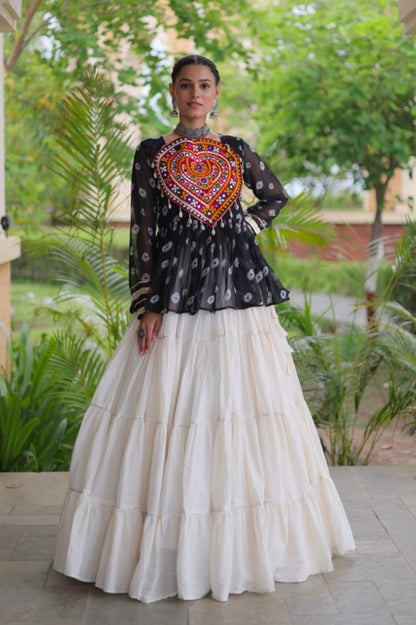 Black Pure Georgette Bandhani Print Kutchi Navratri Lehenga Choli
