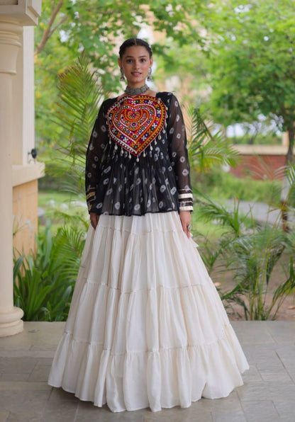 Black Pure Georgette Bandhani Print Kutchi Navratri Lehenga Choli