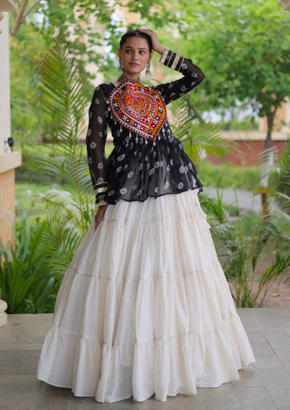 Black Pure Georgette Bandhani Print Kutchi Navratri Lehenga Choli
