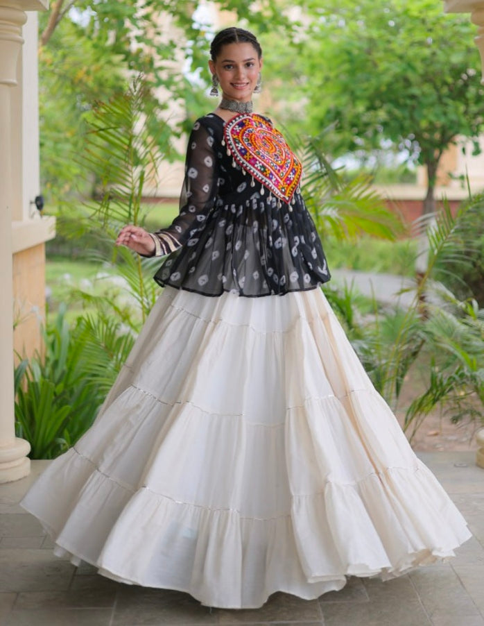 Black Pure Georgette Bandhani Print Kutchi Navratri Lehenga Choli