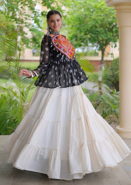 Black Pure Georgette Bandhani Print Kutchi Navratri Lehenga Choli