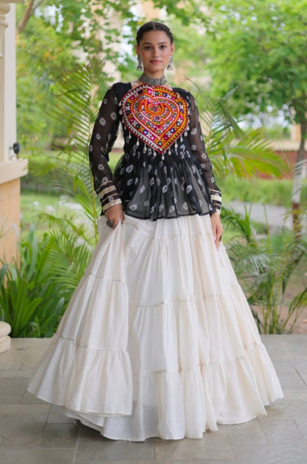 Black Pure Georgette Bandhani Print Kutchi Navratri Lehenga Choli