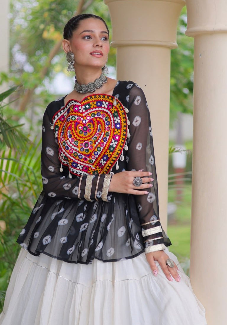 Black Pure Georgette Bandhani Print Kutchi Navratri Lehenga Choli