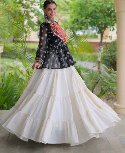 Black Pure Georgette Bandhani Print Kutchi Navratri Lehenga Choli