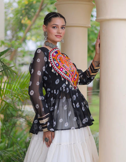 Black Pure Georgette Bandhani Print Kutchi Navratri Lehenga Choli