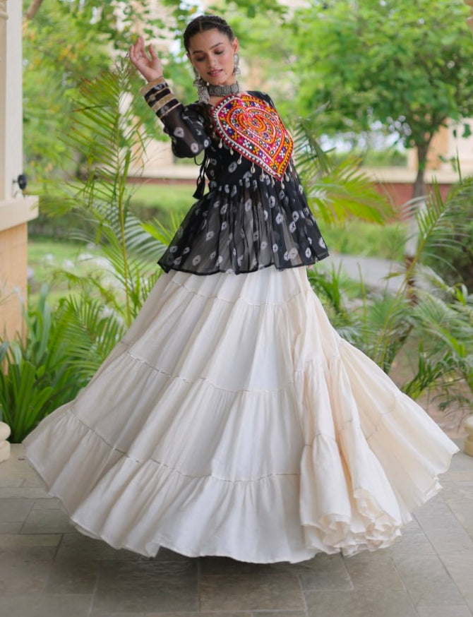 Black Pure Georgette Bandhani Print Kutchi Navratri Lehenga Choli