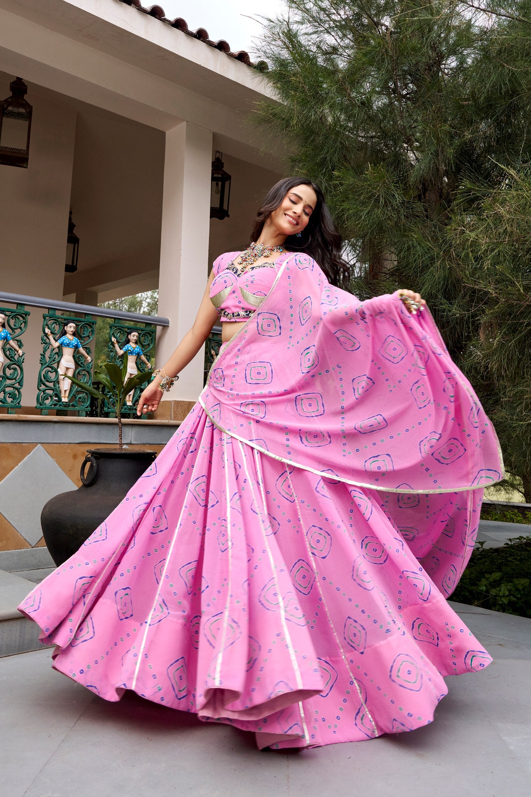 Pink Pure Lightweight Bandhej Print Navratri Lehenga Choli