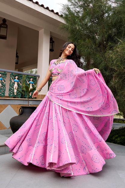 Pink Pure Lightweight Bandhej Print Navratri Lehenga Choli