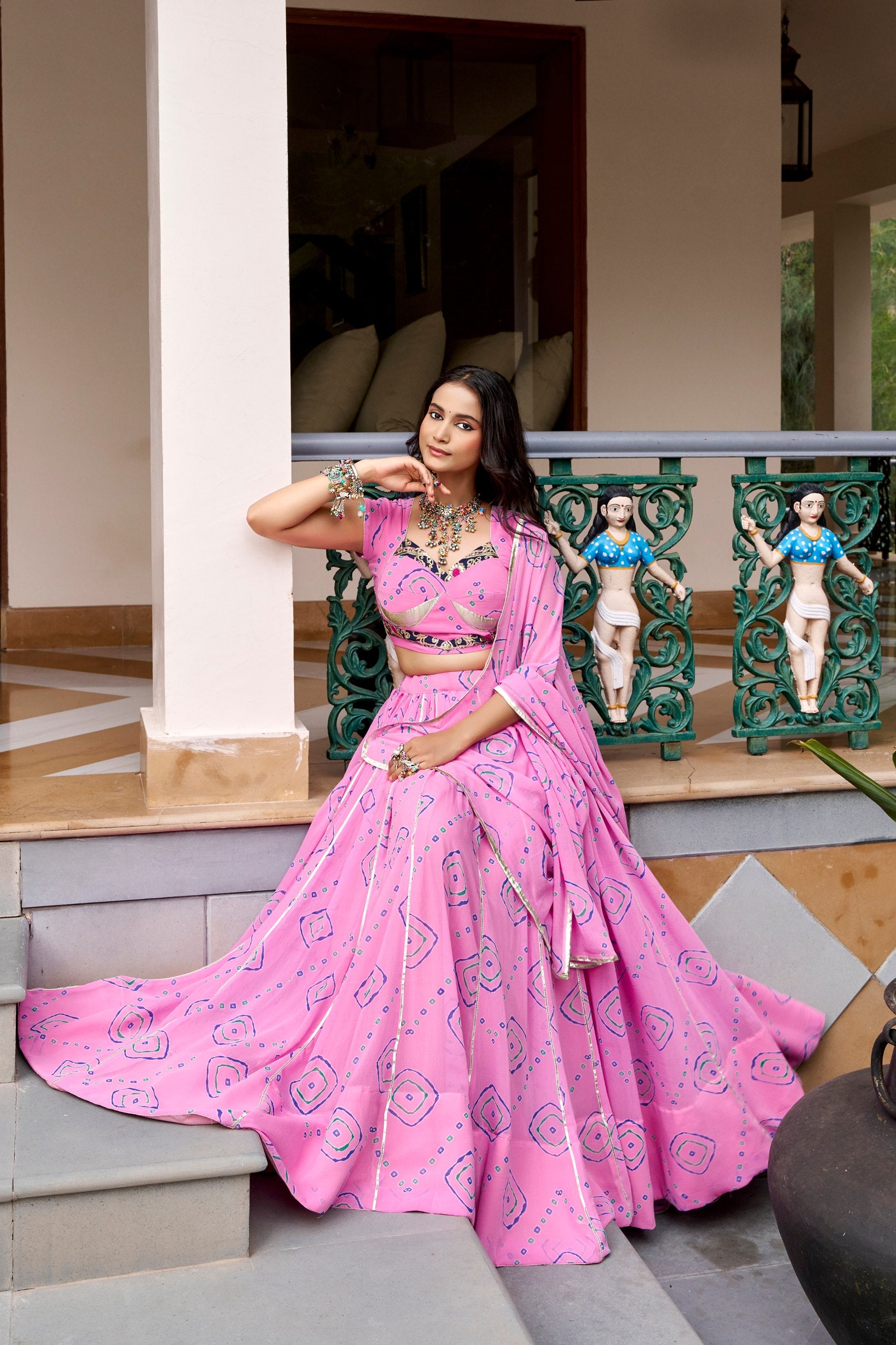 Pink Pure Lightweight Bandhej Print Navratri Lehenga Choli
