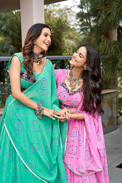 Pink Pure Lightweight Bandhej Print Navratri Lehenga Choli