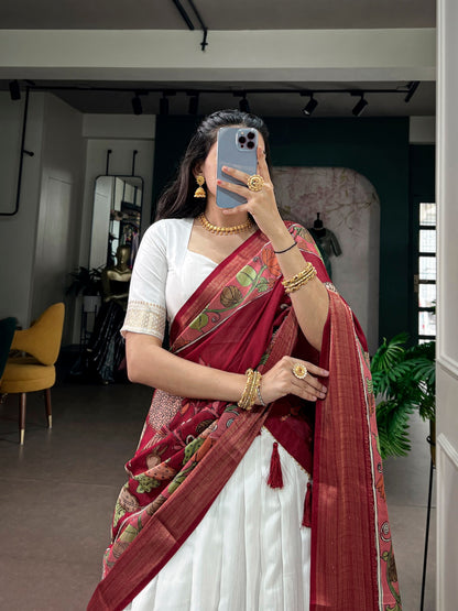 White Pure Poly Kanjivaram Tradition Zari Weaving Work South Indian Lehenga Choli