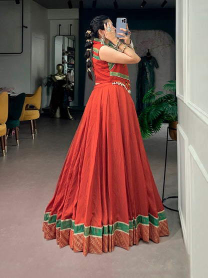 Red Pure Chanderi Silk Navratri Dandiya Lehenga Choli