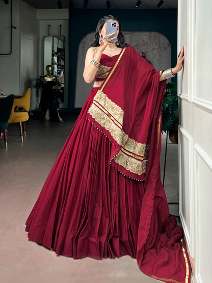 Red Pure Mal Mal Cotton Navratri Dandiya Lehenga Choli