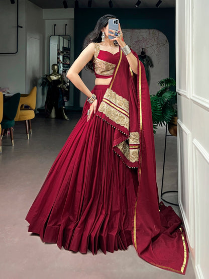 Red Pure Mal Mal Cotton Navratri Dandiya Lehenga Choli