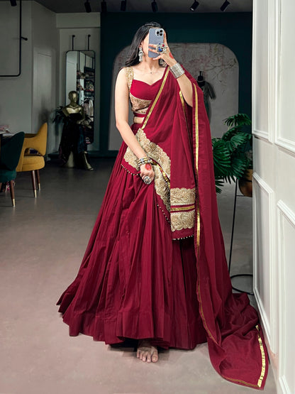 Red Pure Mal Mal Cotton Navratri Dandiya Lehenga Choli
