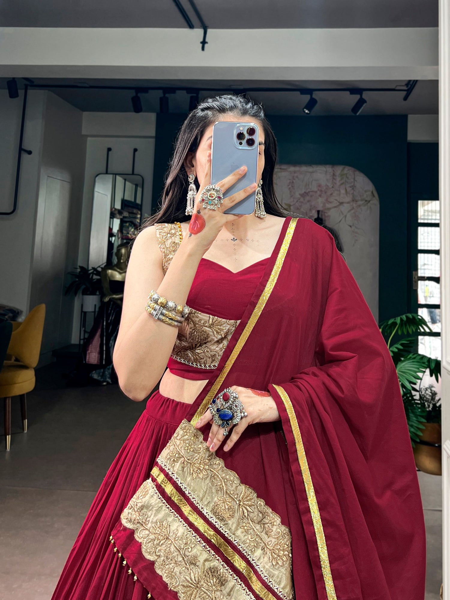 Red Pure Mal Mal Cotton Navratri Dandiya Lehenga Choli