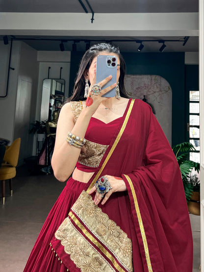 Red Pure Mal Mal Cotton Navratri Dandiya Lehenga Choli
