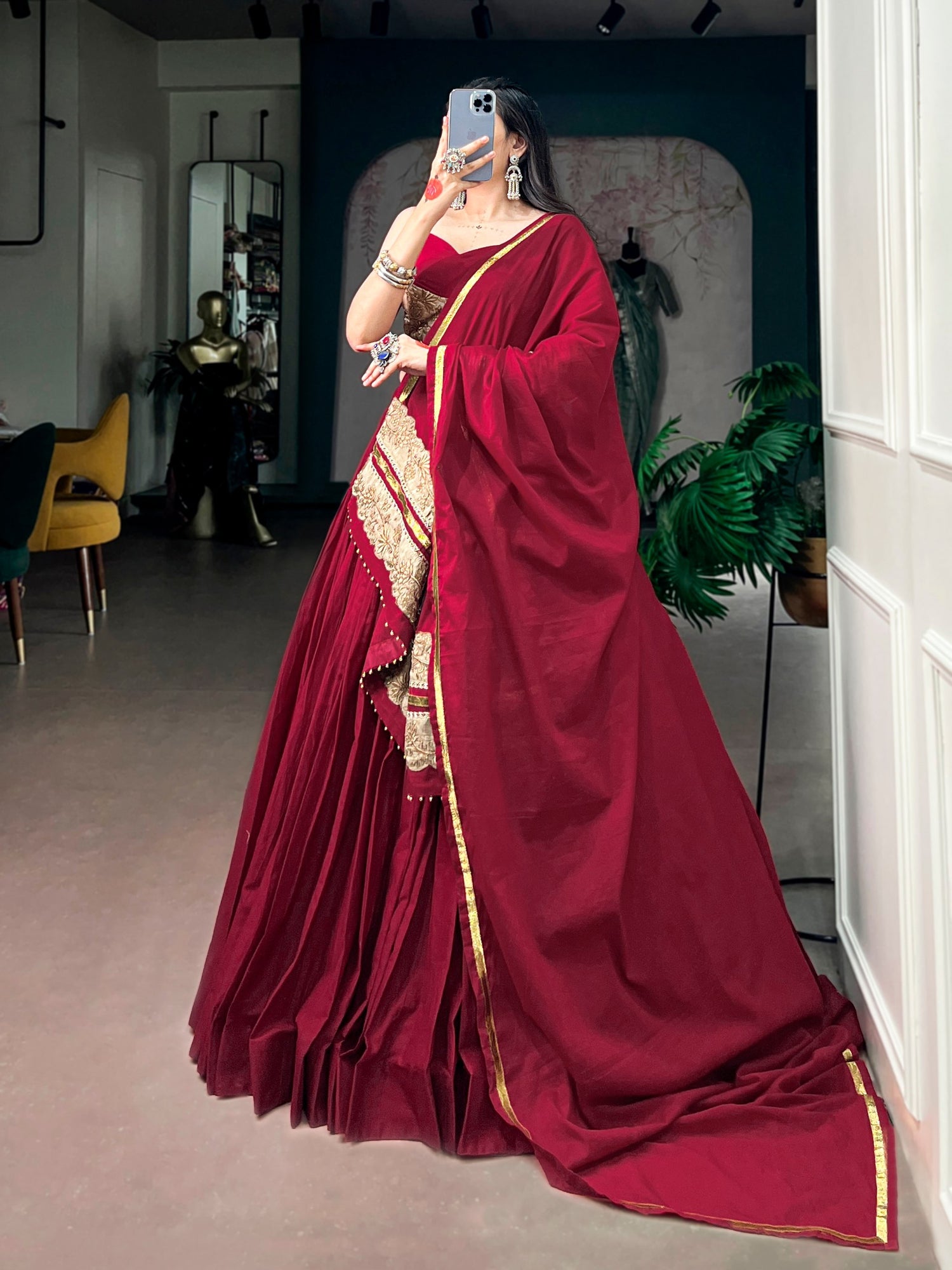Red Pure Mal Mal Cotton Navratri Dandiya Lehenga Choli