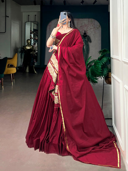 Red Pure Mal Mal Cotton Navratri Dandiya Lehenga Choli
