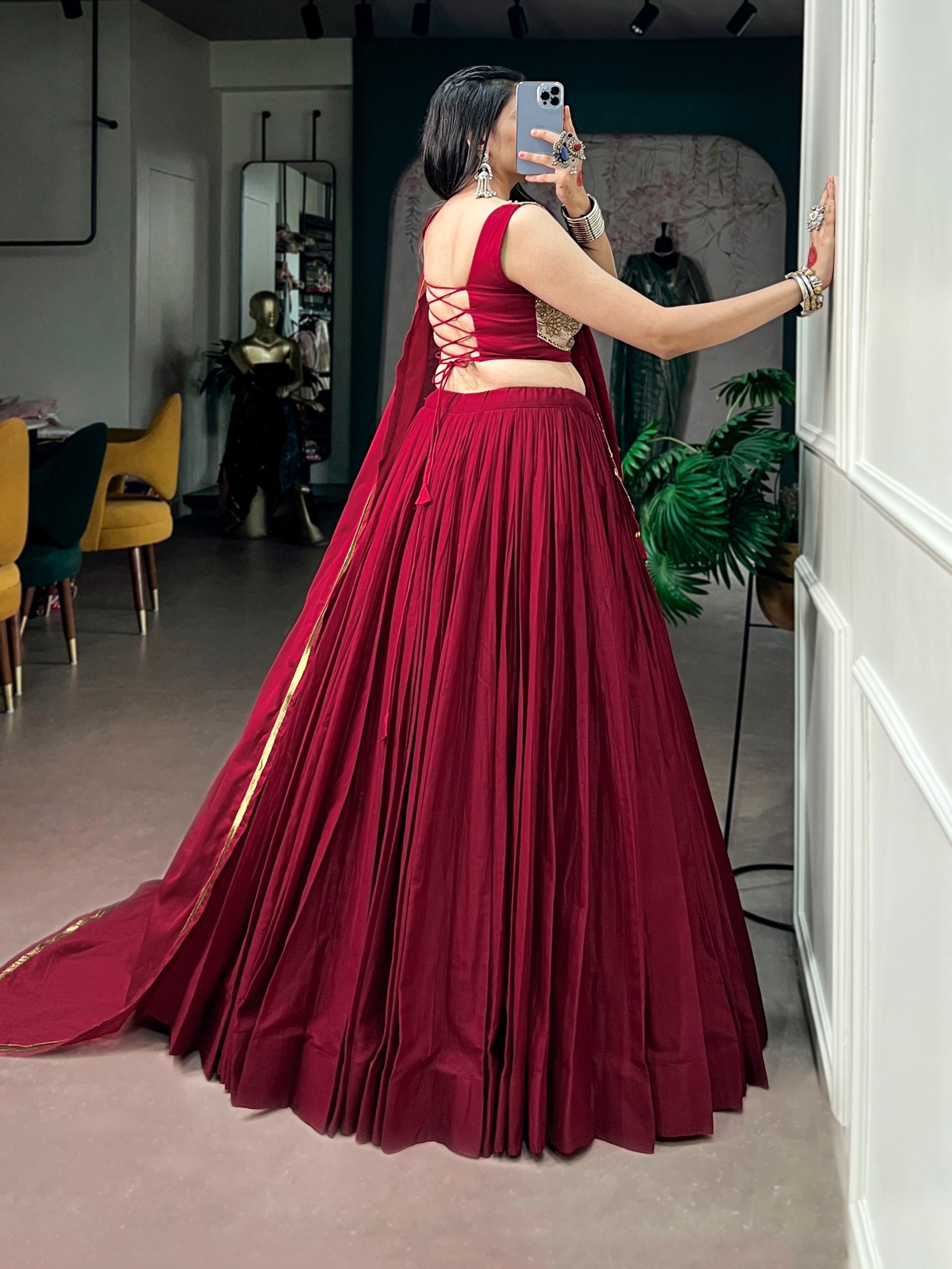 Red Pure Mal Mal Cotton Navratri Dandiya Lehenga Choli