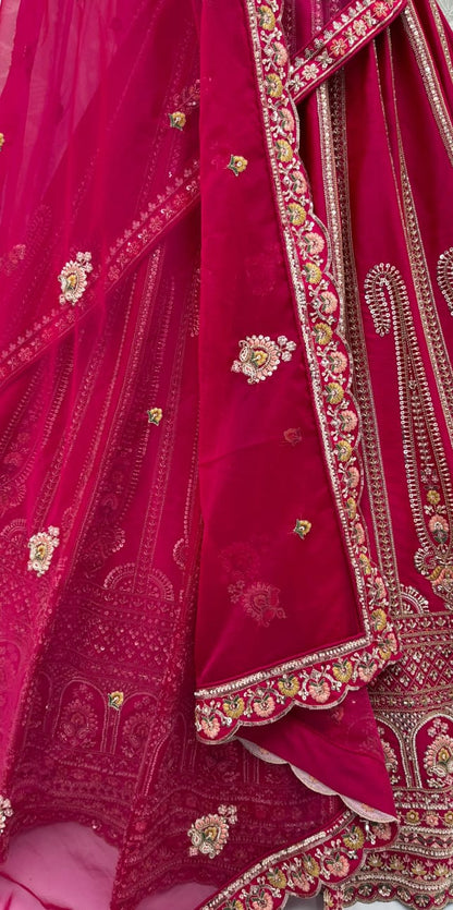Pink Pure Sub Silk Premium Heavy Beads &amp; Motif Dori Embroidery Zari Sequins Hand Work Bridal Lehenga Choli