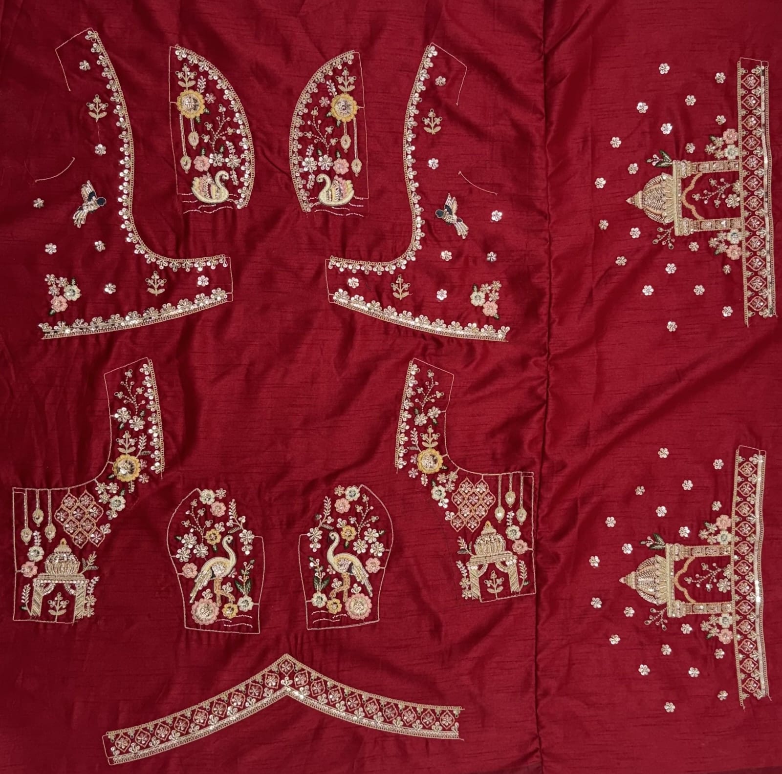 Red Pure Sub Silk Premium Heavy Beads &amp; Motif Dori Embroidery Zari Sequins Hand Work Bridal Lehenga Choli