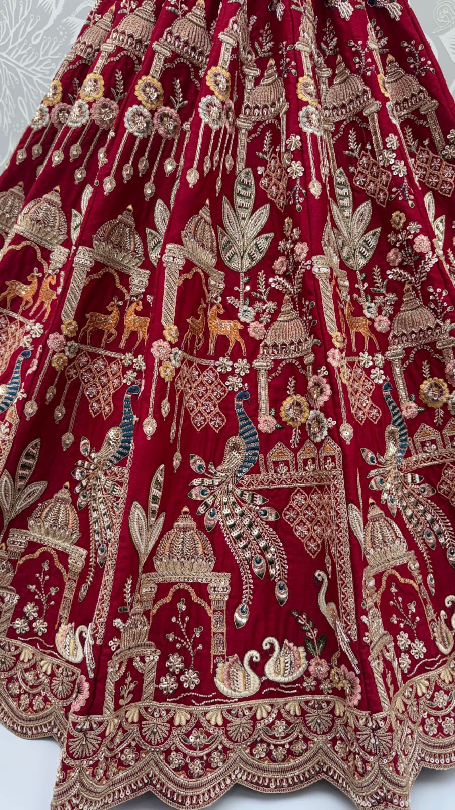 Red Pure Sub Silk Premium Heavy Beads &amp; Motif Dori Embroidery Zari Sequins Hand Work Bridal Lehenga Choli
