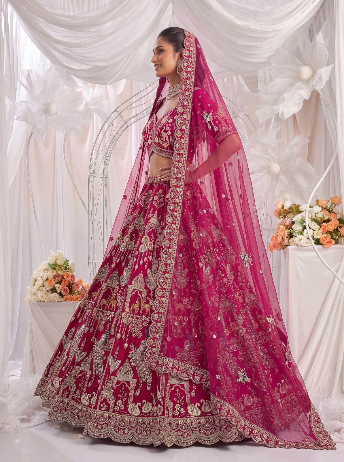 Pink Pure Sub Silk Premium Heavy Beads &amp; Motif Dori Embroidery Zari Sequins Hand Work Bridal Lehenga Choli