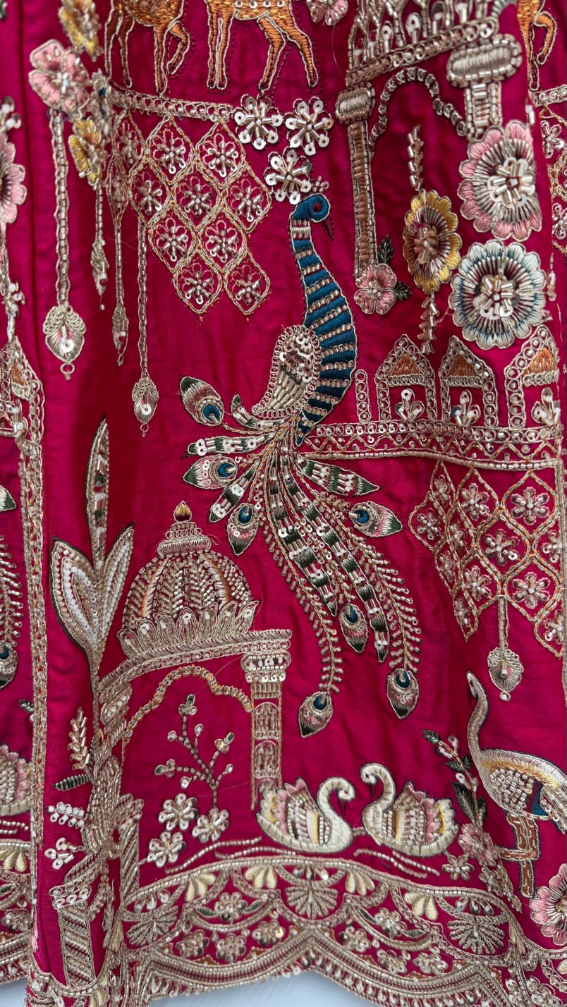 Pink Pure Sub Silk Premium Heavy Beads &amp; Motif Dori Embroidery Zari Sequins Hand Work Bridal Lehenga Choli