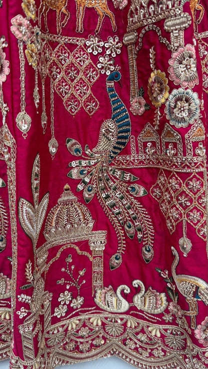 Pink Pure Sub Silk Premium Heavy Beads &amp; Motif Dori Embroidery Zari Sequins Hand Work Bridal Lehenga Choli