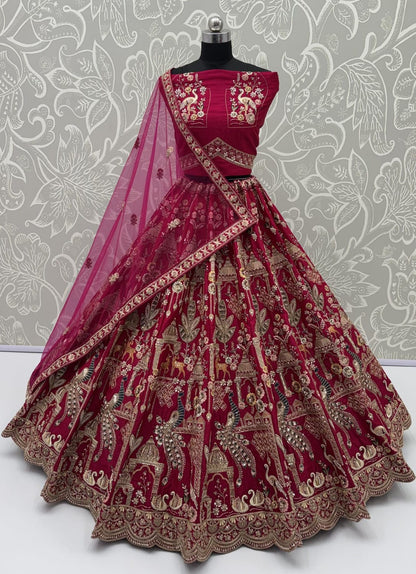 Pink Pure Sub Silk Premium Heavy Beads &amp; Motif Dori Embroidery Zari Sequins Hand Work Bridal Lehenga Choli