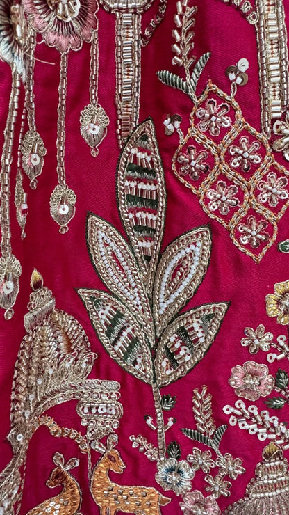 Pink Pure Sub Silk Premium Heavy Beads &amp; Motif Dori Embroidery Zari Sequins Hand Work Bridal Lehenga Choli