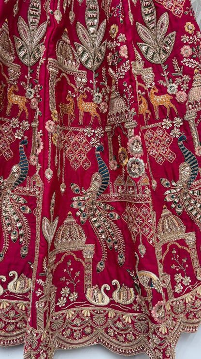 Pink Pure Sub Silk Premium Heavy Beads &amp; Motif Dori Embroidery Zari Sequins Hand Work Bridal Lehenga Choli