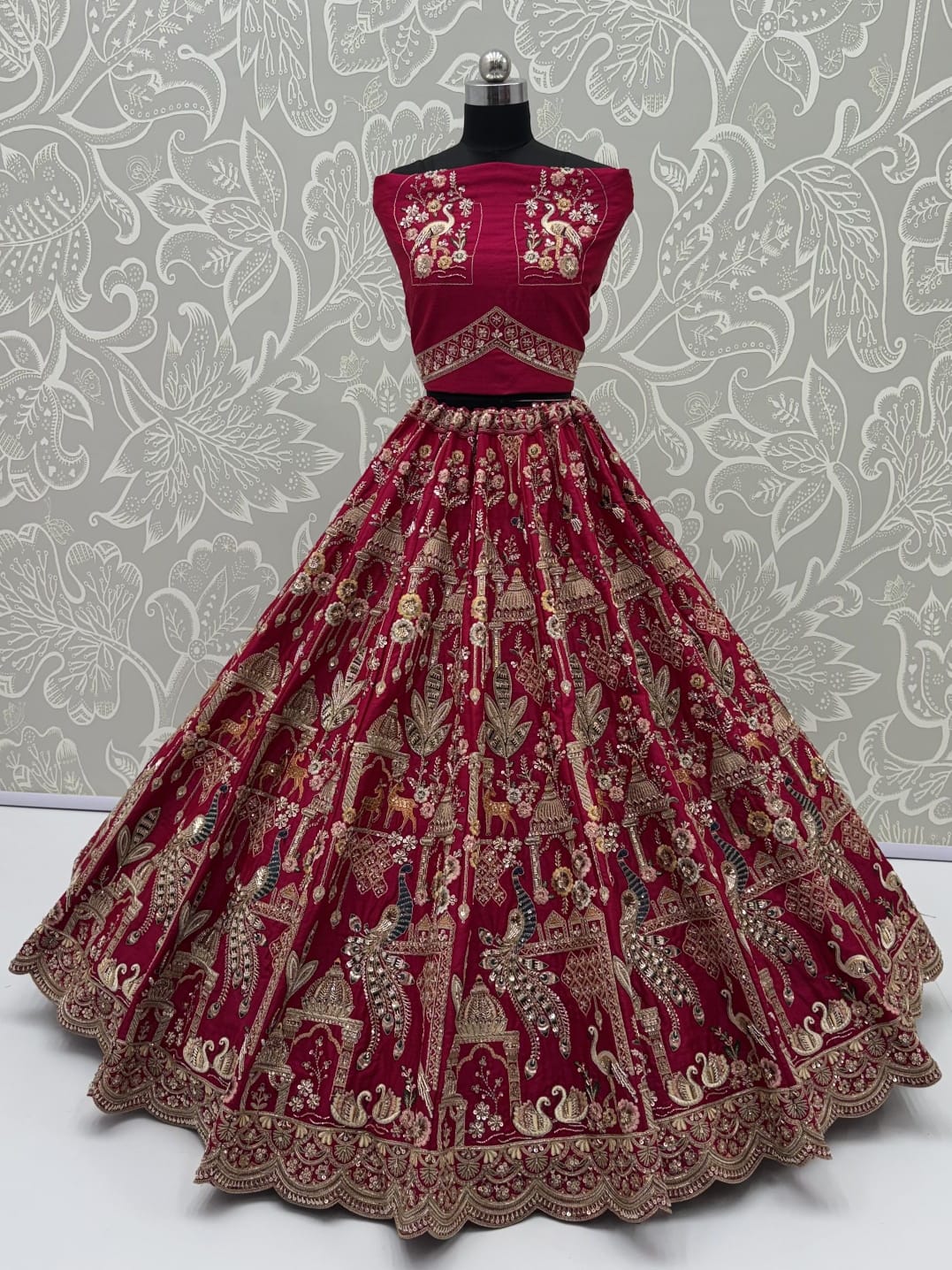 Pink Pure Sub Silk Premium Heavy Beads &amp; Motif Dori Embroidery Zari Sequins Hand Work Bridal Lehenga Choli