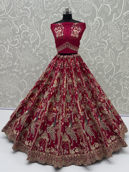 Pink Pure Sub Silk Premium Heavy Beads &amp; Motif Dori Embroidery Zari Sequins Hand Work Bridal Lehenga Choli