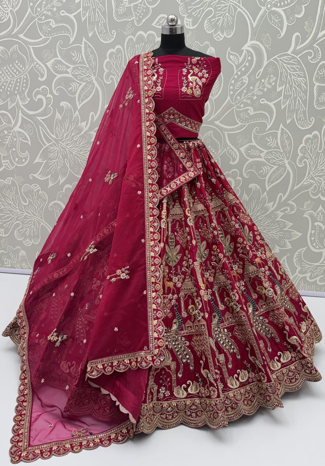 Pink Pure Sub Silk Premium Heavy Beads &amp; Motif Dori Embroidery Zari Sequins Hand Work Bridal Lehenga Choli