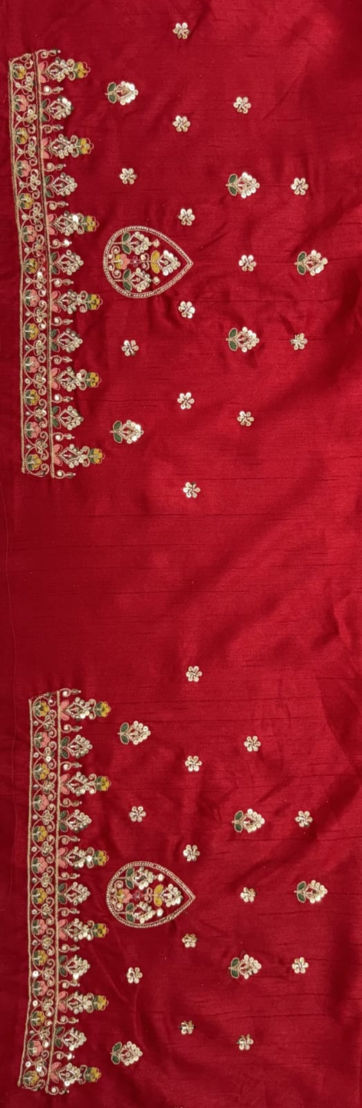 Red Pure Premium Silk Heavy Beads &amp; Motif Dori Embroidery Zari Sequins Hand Work Bridal Lehenga Choli