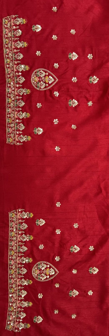 Red Pure Premium Silk Heavy Beads &amp; Motif Dori Embroidery Zari Sequins Hand Work Bridal Lehenga Choli
