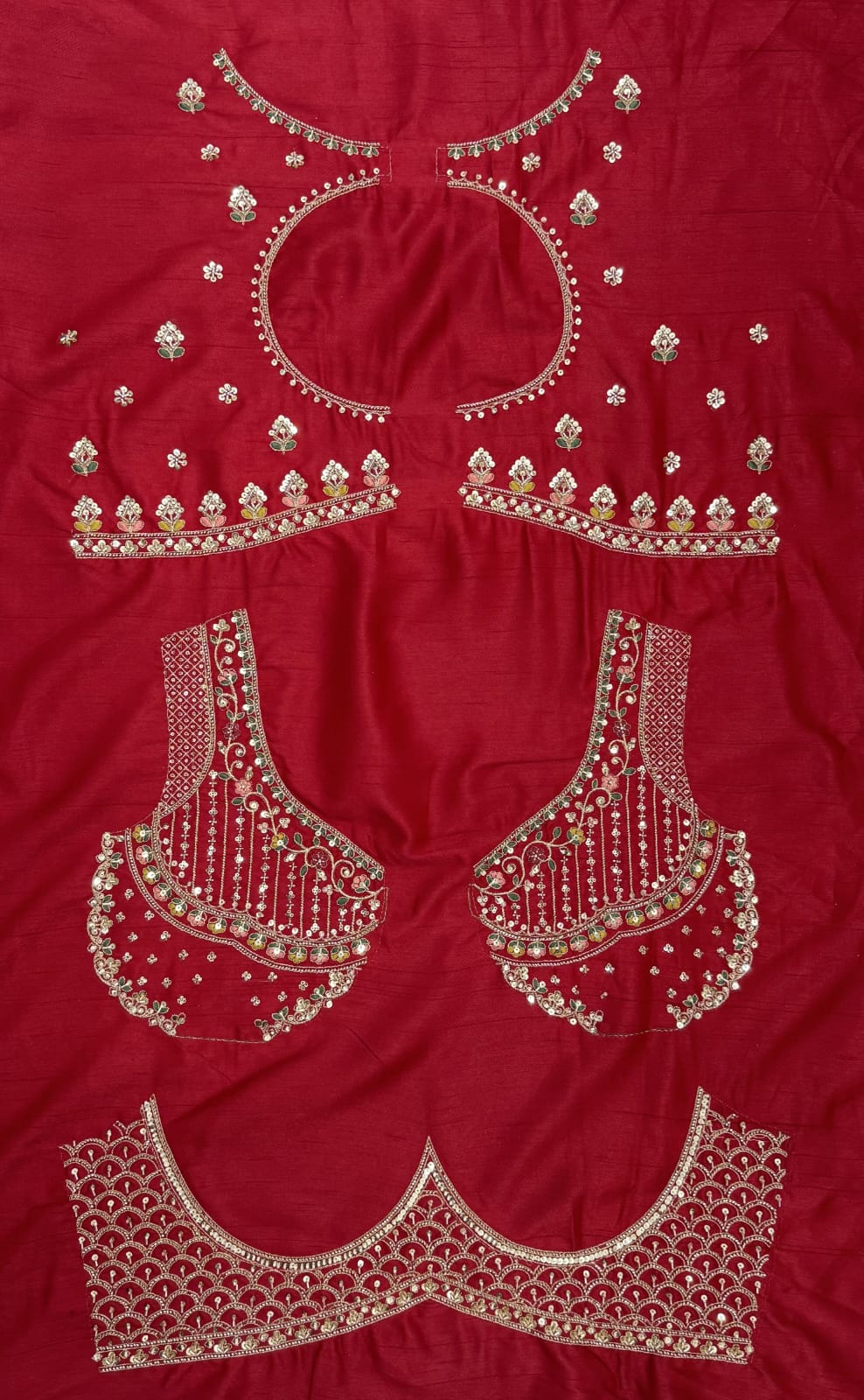 Red Pure Premium Silk Heavy Beads &amp; Motif Dori Embroidery Zari Sequins Hand Work Bridal Lehenga Choli